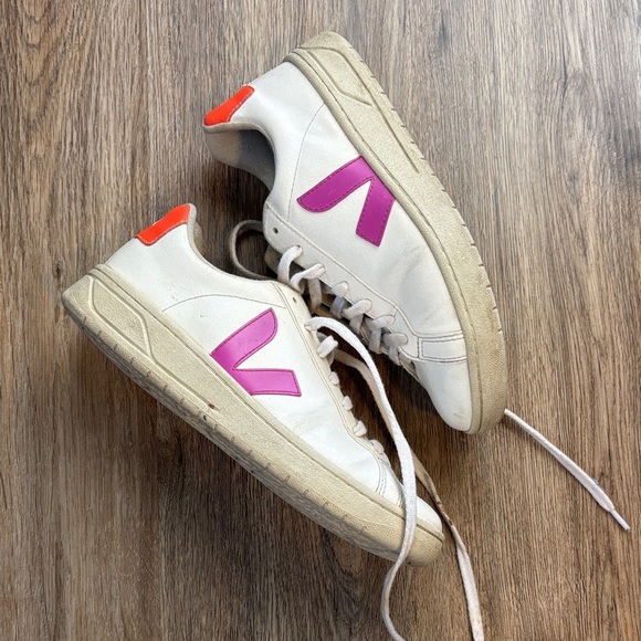 Veja Shoes - Veja Women's White Sneakers with Pink and Orange Accents